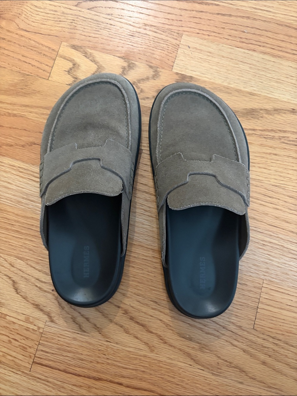 Hermes Taupe Suede Slip-On Loafer Mule